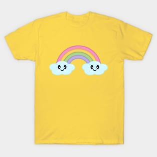Kawaii Cute Happy Rainbow and Clouds in Yellow T-Shirt